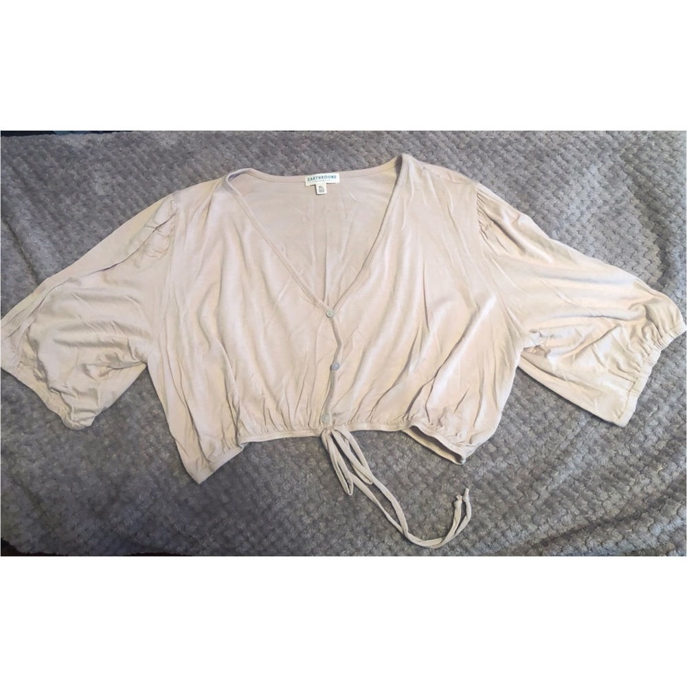 Oat Quarter Sleeve Front Tie Shirt